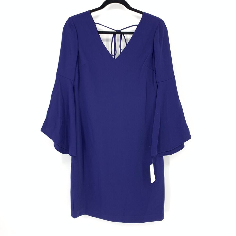 Trina Turk Womens Size XS Nico Bell Sleeve Dress Mystere Blue V-Neck NEW